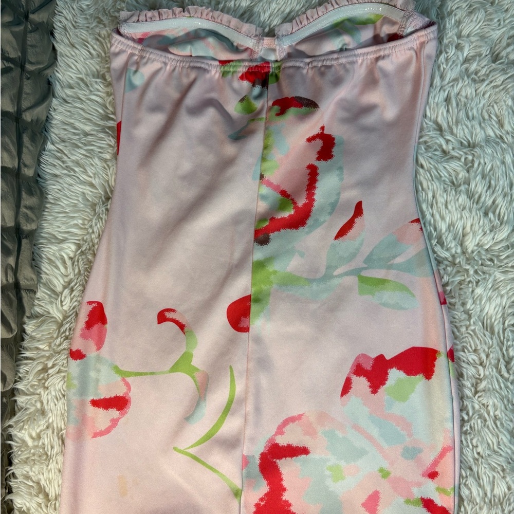 SHEIN Pink Floral Strapless Dress